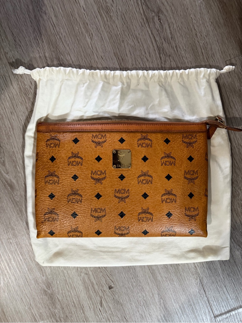MCM Cognac Visetos Zip Pouch with Gold Plat